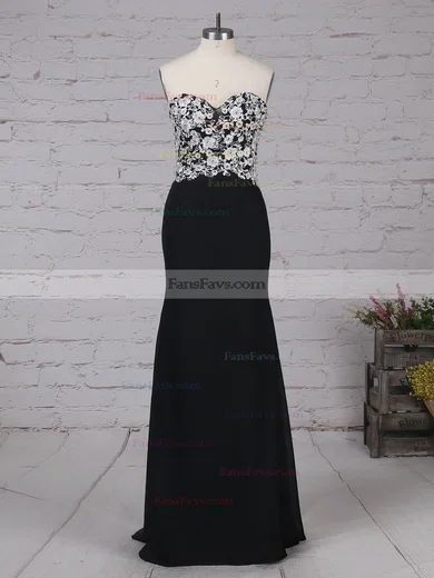 Sheath/Column Sweetheart Chiffon Floor-length Appliques Lace Prom Dresses #Favs020105120
