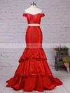Trumpet/Mermaid Off-the-shoulder Satin Organza Sweep Train Tiered Prom Dresses #Favs020105124