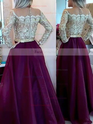A-line Scoop Neck Organza Floor-length Beading Prom Dresses #Favs020101877