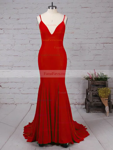 Trumpet/Mermaid V-neck Velvet Sweep Train Prom Dresses #Favs020105134