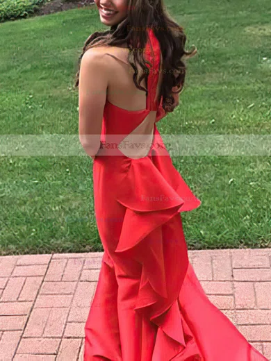 Trumpet/Mermaid V-neck Satin Sweep Train Ruffles Prom Dresses #Favs020105135