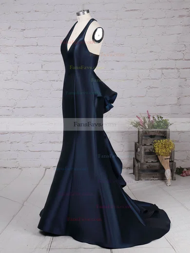 Trumpet/Mermaid V-neck Satin Sweep Train Ruffles Prom Dresses #Favs020105135