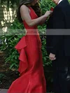 Trumpet/Mermaid V-neck Satin Sweep Train Ruffles Prom Dresses #Favs020105135