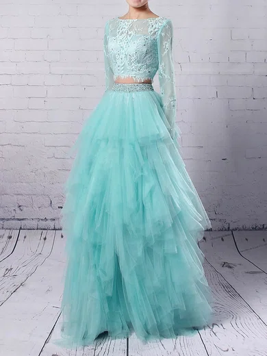 Princess Scoop Neck Tulle Sweep Train Beading Prom Dresses #Favs020105141