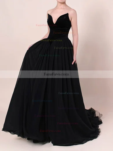 Ball Gown V-neck Organza Velvet Sweep Train Prom Dresses #Favs020105825
