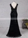 Sheath/Column Scoop Neck Lace Floor-length Sashes / Ribbons Prom Dresses #Favs020105828