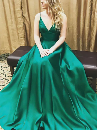 Princess V-neck Satin Sweep Train Prom Dresses #Favs020105830