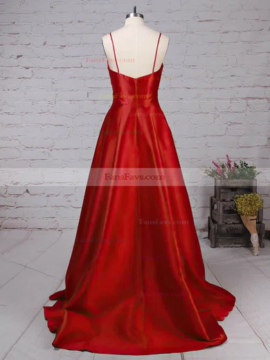 Princess V-neck Satin Sweep Train Prom Dresses #Favs020105830