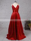 Princess V-neck Satin Sweep Train Prom Dresses #Favs020105830