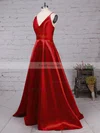 Princess V-neck Satin Sweep Train Prom Dresses #Favs020105830