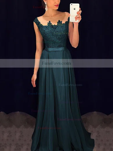 A-line Scoop Neck Chiffon Floor-length Appliques Lace Prom Dresses #Favs020101989