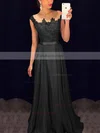A-line Scoop Neck Chiffon Floor-length Appliques Lace Prom Dresses #Favs020101989