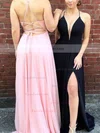 A-line V-neck Chiffon Floor-length Split Front Prom Dresses #Favs020105837