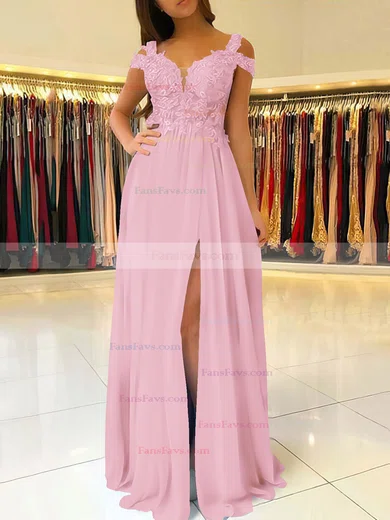 A-line V-neck Chiffon Floor-length Beading Prom Dresses #Favs020105842