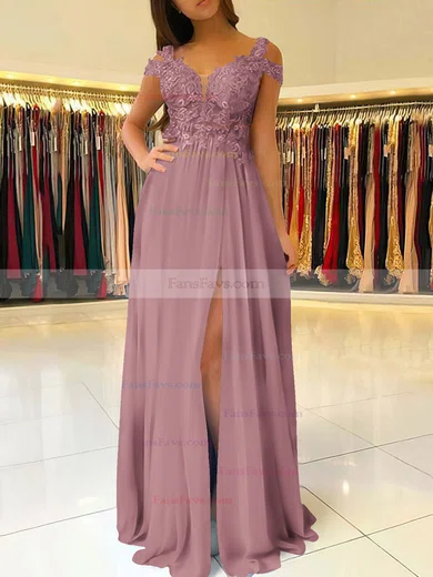 A-line V-neck Chiffon Floor-length Beading Prom Dresses #Favs020105842
