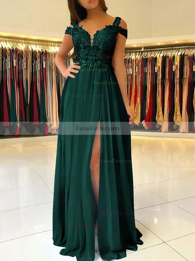 A-line V-neck Chiffon Floor-length Beading Prom Dresses #Favs020105842