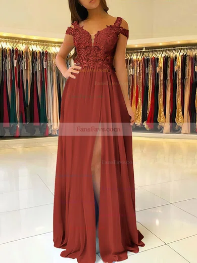 A-line V-neck Chiffon Floor-length Beading Prom Dresses #Favs020105842