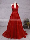 Princess Halter Satin Organza Sweep Train Prom Dresses #Favs020105847