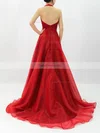 Princess Halter Satin Organza Sweep Train Prom Dresses #Favs020105847