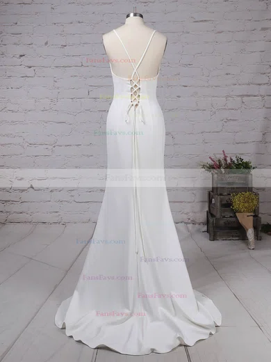 Sheath/Column V-neck Stretch Crepe Sweep Train Split Front Prom Dresses #Favs020105856