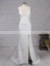 Sheath/Column V-neck Stretch Crepe Sweep Train Split Front Prom Dresses #Favs020105856