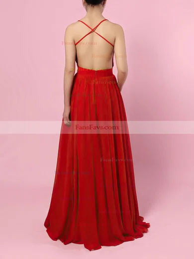 A-line V-neck Chiffon Floor-length Beading Prom Dresses #Favs020105860