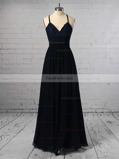 A-line V-neck Chiffon Floor-length Beading Prom Dresses #Favs020105860