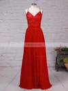A-line V-neck Chiffon Floor-length Beading Prom Dresses #Favs020105860
