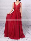A-line V-neck Chiffon Floor-length Beading Prom Dresses #Favs020105861