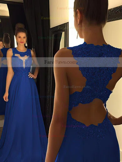 A-line Scoop Neck Chiffon Sweep Train Beading Prom Dresses #Favs020102055