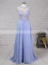 A-line Scoop Neck Chiffon Sweep Train Beading Prom Dresses #Favs020102055