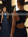 A-line Scoop Neck Chiffon Sweep Train Beading Prom Dresses #Favs020102055