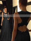 A-line Scoop Neck Chiffon Sweep Train Beading Prom Dresses #Favs020102055