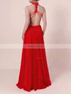 A-line High Neck Lace Chiffon Floor-length Beading Prom Dresses #Favs020105863