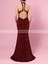 Sheath/Column High Neck Jersey Floor-length Beading Prom Dresses #Favs020105864