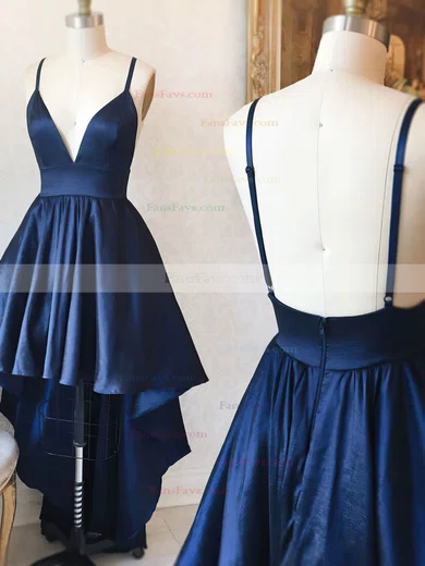 A-line V-neck Satin Asymmetrical Prom Dresses #Favs020105866