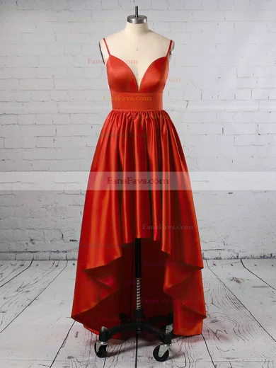 A-line V-neck Satin Asymmetrical Prom Dresses #Favs020105866