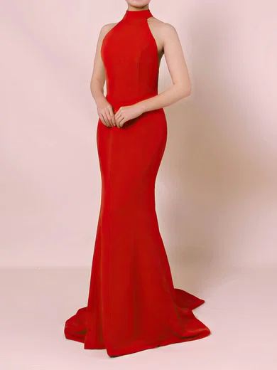 Trumpet/Mermaid Halter Stretch Crepe Sweep Train Prom Dresses #Favs020105867