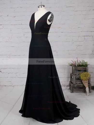 A-line V-neck Chiffon Sweep Train Split Front Prom Dresses #Favs020105871