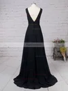 A-line V-neck Chiffon Sweep Train Split Front Prom Dresses #Favs020105871