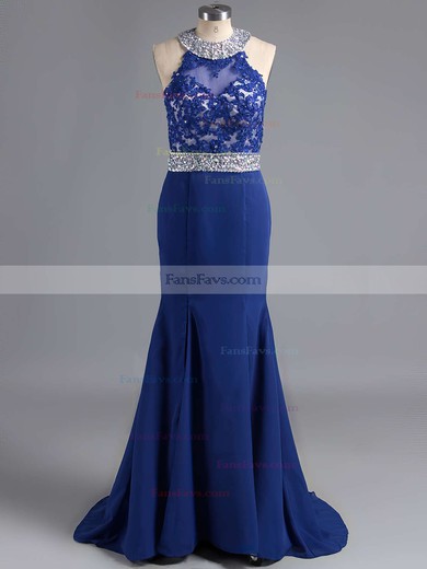 Trumpet/Mermaid Scoop Neck Chiffon Sweep Train Beading Prom Dresses #Favs020102056