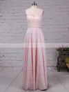 A-line Scoop Neck Lace Chiffon Floor-length Beading Prom Dresses #Favs020105877