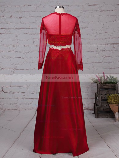 A-line Scoop Neck Satin Floor-length Appliques Lace Prom Dresses #Favs020105879