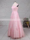 Princess Scoop Neck Tulle Floor-length Appliques Lace Prom Dresses #Favs020105893