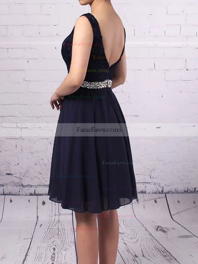 A-line Scoop Neck Lace Chiffon Short/Mini Beading Prom Dresses #Favs020105894