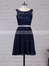 A-line Scoop Neck Lace Chiffon Short/Mini Beading Prom Dresses #Favs020105894
