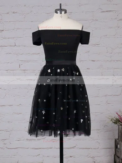 A-line Off-the-shoulder Tulle Short/Mini Beading Prom Dresses #Favs020105896