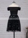 A-line Off-the-shoulder Tulle Short/Mini Beading Prom Dresses #Favs020105896