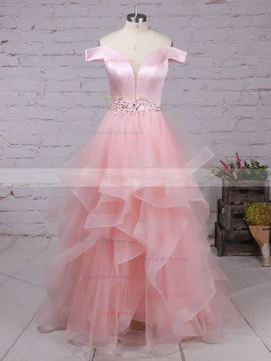 Ball Gown Off-the-shoulder Satin Organza Floor-length Beading Prom Dresses #Favs020105909