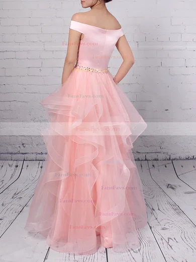 Ball Gown Off-the-shoulder Satin Organza Floor-length Beading Prom Dresses #Favs020105909